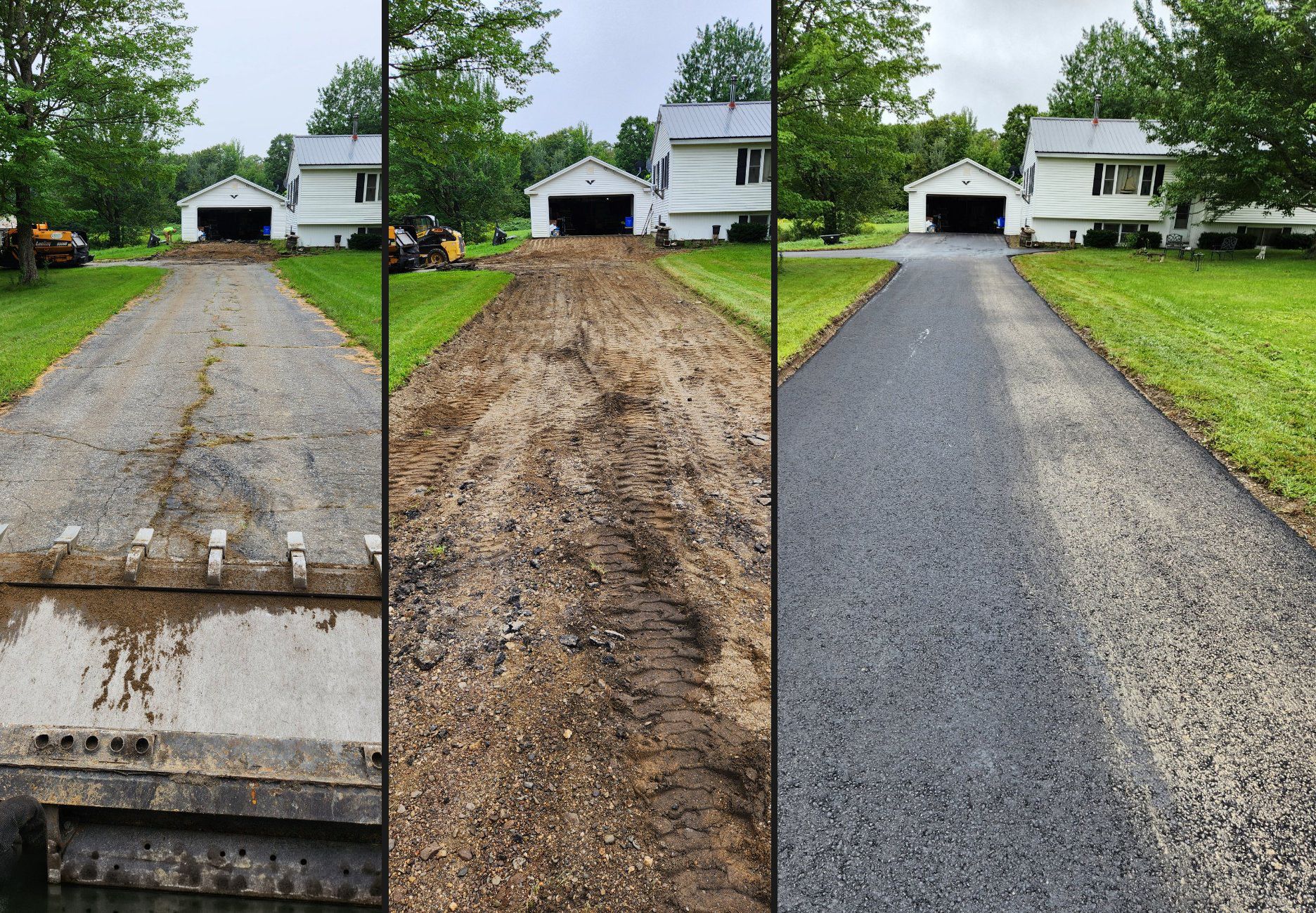 The same driveway torn out, graded, then paved