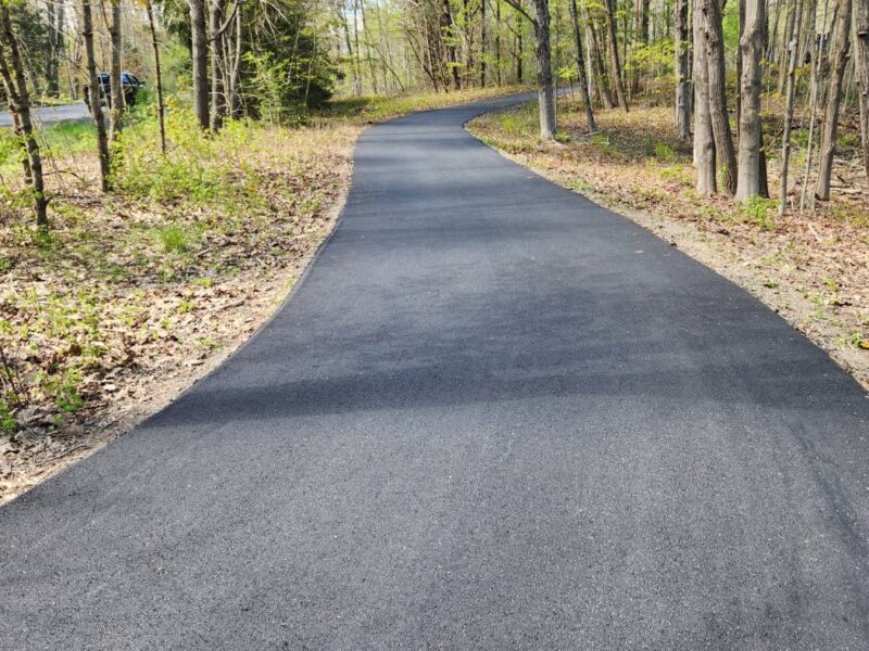 Finished driveway through the trees